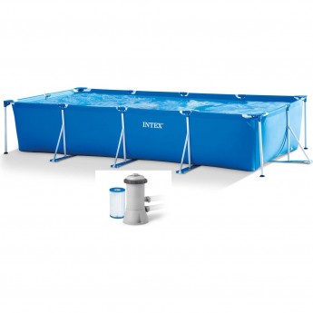 Каркасный прямоугольный бассейн INTEX RECTANGU 28274 450х220х84см, фильтр-насос Каркасный прямоугольный бассейн INTEX RECTANGU 28274 450х220х84см, фильтр-насос