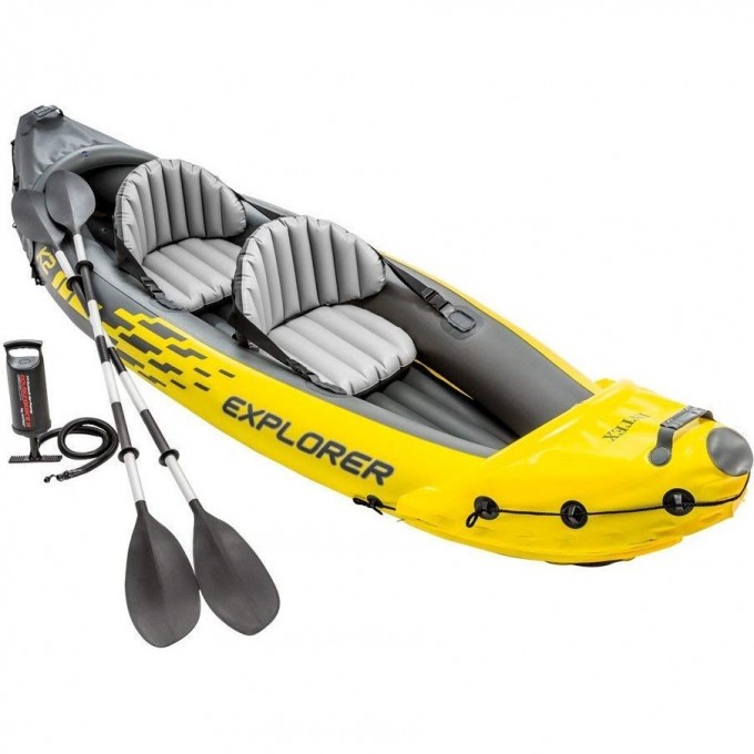 Лодка INTEX EXPLORER K2 , 2 местная, алюминиевые вёсла 213 см, ручной насос, до 160 кг 68307