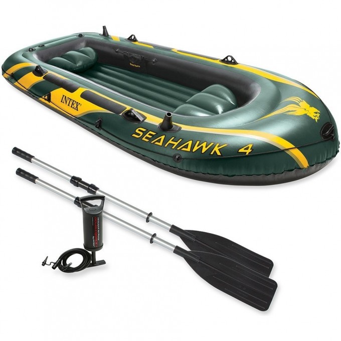 Лодка INTEX SEAHAWK 4 , 4 местная, 351 х 145 х 48 см, вёсла, насос, до 480 кг 68351